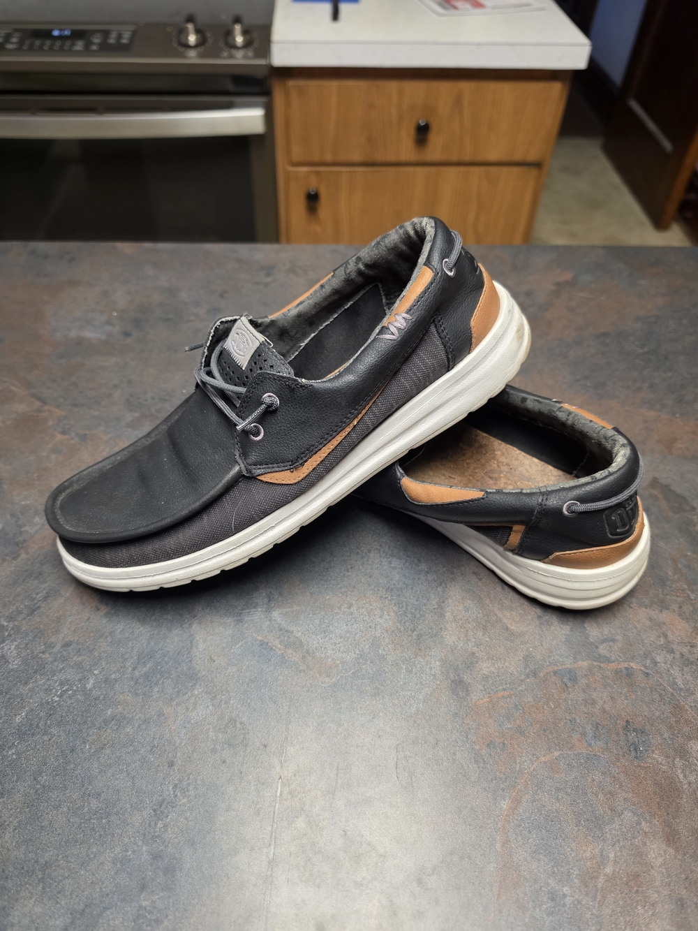 Men's Hey Dude Welsh Grip Heathered Mesh Black Boat Shoes - Picture 5 of 11